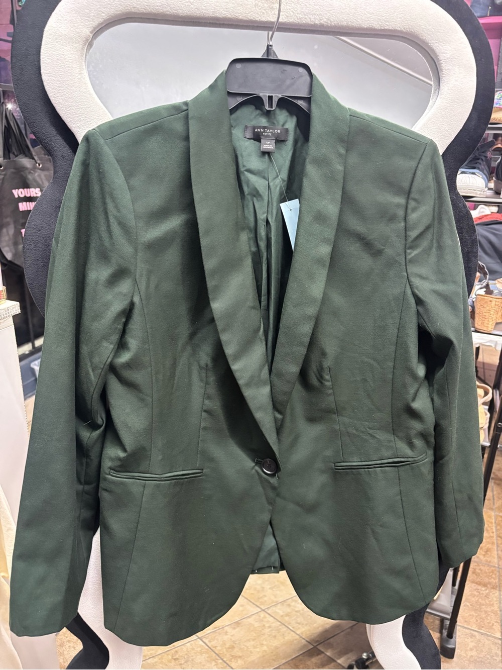Ann Taylor Dark Green Single-Button Shawl Collar Blazer